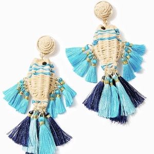 Lilly Pulitzer GWP Fishy Kiss Raffia Silk Tassel Earrings- NWT